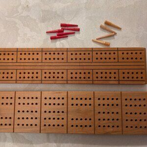 Vintage Horn Wooden Cribbage Boards (Set of 2) with Pegs Made in USA Classic